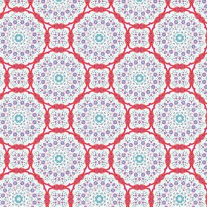 Geometric Watercolor Flower Abstract Teal Red Pink White