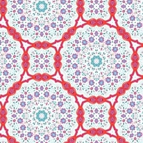 Geometric Watercolor Flower Abstract Teal Red Pink White Small Scale