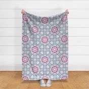 Geometric Watercolor Abstract Teal Red Pink White Jumbo