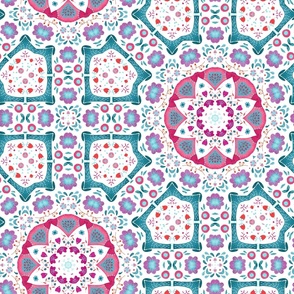 Geometric Watercolor Abstract Teal Red Pink White Jumbo