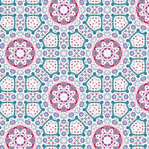 Geometric Watercolor Abstract Teal Red Pink White