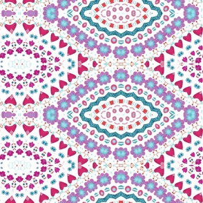 Geometric Watercolor Leaf Pattern Red Teal Pink White Jumbo