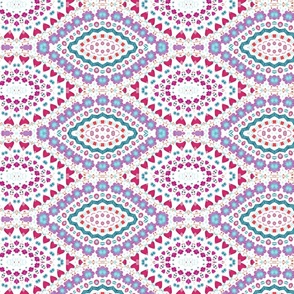 Geometric Watercolor Leaf Pattern Red Teal Pink White