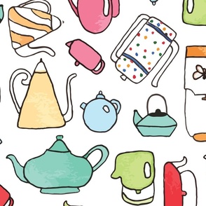 (large) Cute Teapots on White