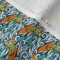 Woodblock Whitewater Kayak - Burnt Orange and Turquoise