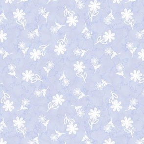 White Embroidered Flowers on Pale Blue Marble