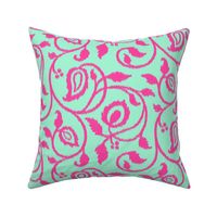 Spring paisley Ikat vines - Hot Pink on Mint - Ethnic Floral - large