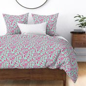 Spring paisley Ikat vines - Hot Pink on Mint - Ethnic Floral - large