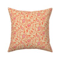 Spring paisley Ikat vines - papaya and hot pink on sand - ethnic floral - medium