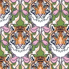 Sage Tiger Tiger Fabric, Wallpaper and Home Decor