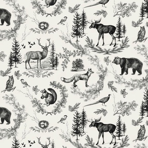 ALL OVER - TOILE - WOODLAND ANIMALS on linen