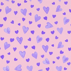 Very Peri on soft Pink Watercolor Hearts | Medium Scale