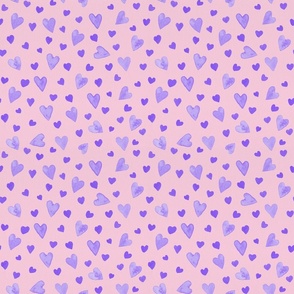 Very Peri on Blush Watercolor Hearts | Small Scale