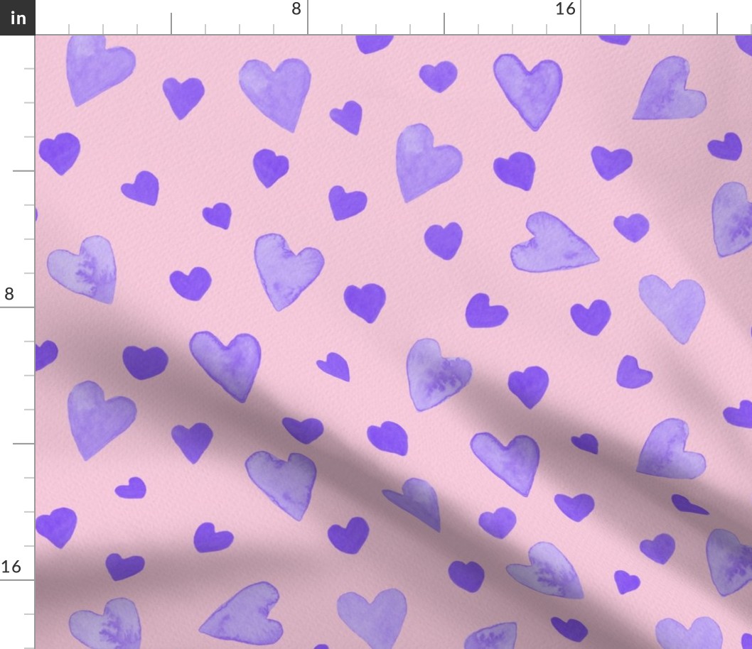 Very Peri on soft Pink Watercolor Hearts | Large Scale
