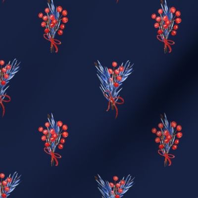 Christmas berries on dark blue