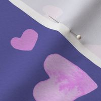Pink on Very Peri Watercolor Hearts -  Large Scale