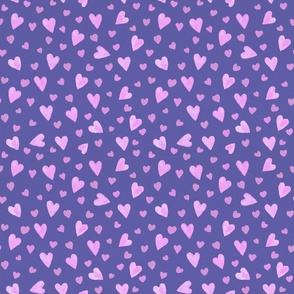Pink on Very Peri Watercolor Hearts - Small Scale