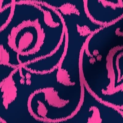 Spring paisley Ikat vines - Hot Pink Midnight Blue - Ethnic Floral - large