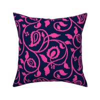 Spring paisley Ikat vines - Hot Pink Midnight Blue - Ethnic Floral - large