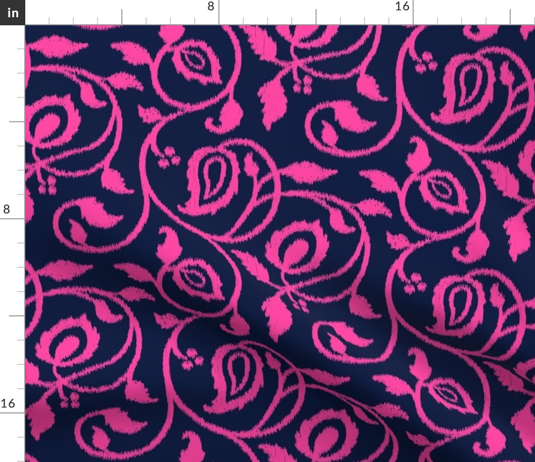 Spring paisley Ikat vines - Hot Pink Midnight Blue - Ethnic Floral - large