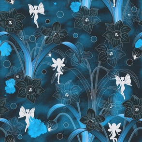 Watercolor Fairies Silhouettes (Night - blue)
