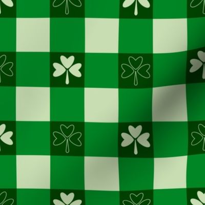 Vintage St Patrick’s Gingham - small - green clover, green plaid, three leaf clovers