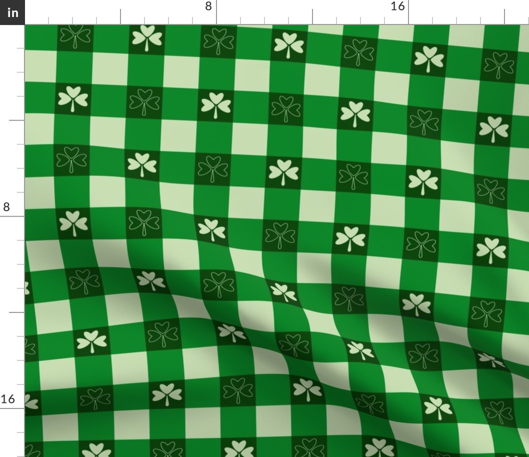 Vintage St Patrick’s Gingham - small - green clover, green plaid, three leaf clovers