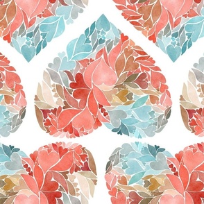 Watercolor hearts red teal - 8"