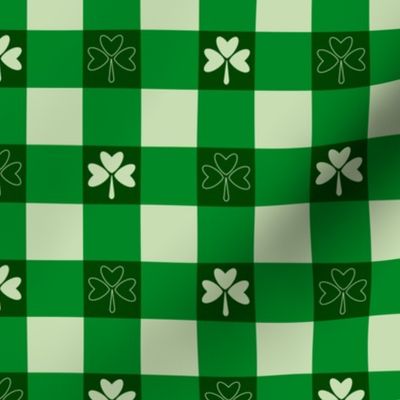 Vintage St Patrick’s Gingham - mini - three leaf clover, irish green, irish plaid, shamrocks 