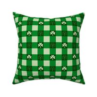 Vintage St Patrick’s Gingham - mini - three leaf clover, irish green, irish plaid, shamrocks 