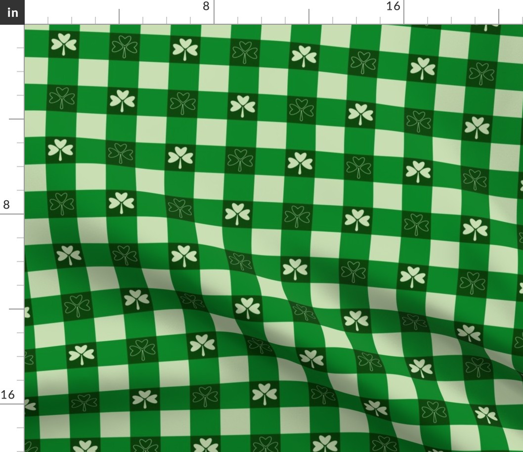 Vintage St Patrick’s Gingham - mini - three leaf clover, irish green, irish plaid, shamrocks 