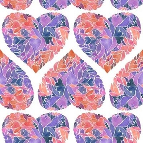 Watercolor hearts purple orange - 8"