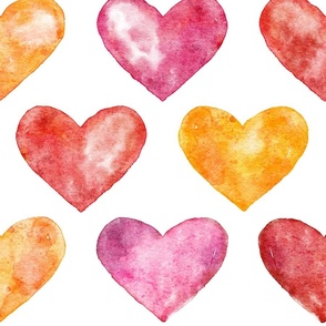 Watercolor hearts, yellow pink red - 2" tiny