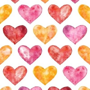 Watercolor hearts, yellow pink red - 8" medium