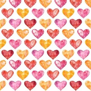 Watercolor hearts, yellow pink red - 4" small