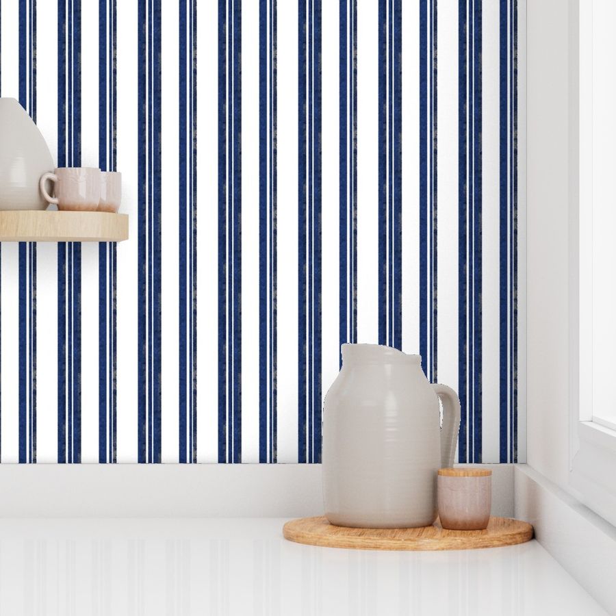 Modern Midnight Stripe Nautical Blue and White Stripe