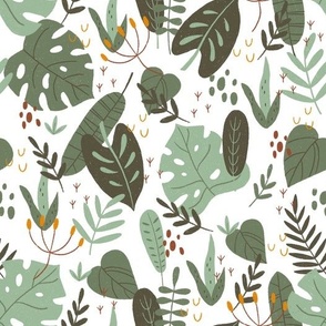 Jungle Leaves White Background - Small Backgorund