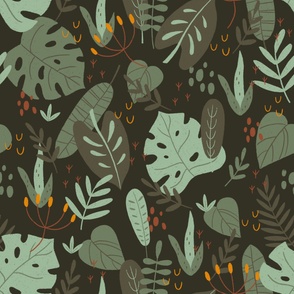 Jungle Leaves Dark Background - Small Scale