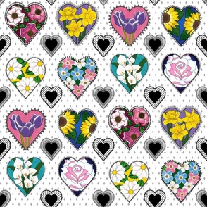 Lacy Floral Hearts - Pink Yellow