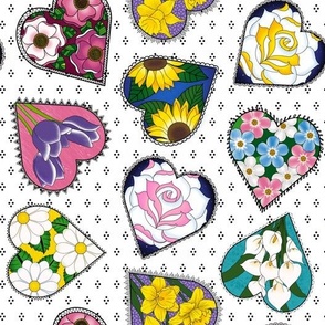 Lacy Floral Hearts Tossed - Pink Yellow
