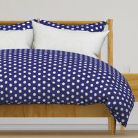 Dark blue rock wall with white linen polka dots
