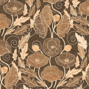 Ornamental Poppy Art Nouveau - muted mustard