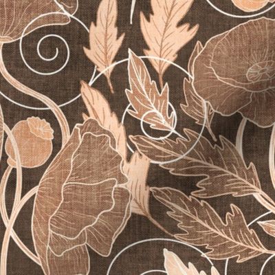 Ornamental Poppy Art Nouveau - neutral tan