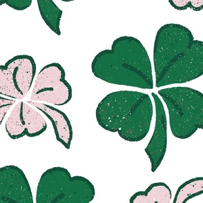 Pink green clover shamrock pattern - large scale