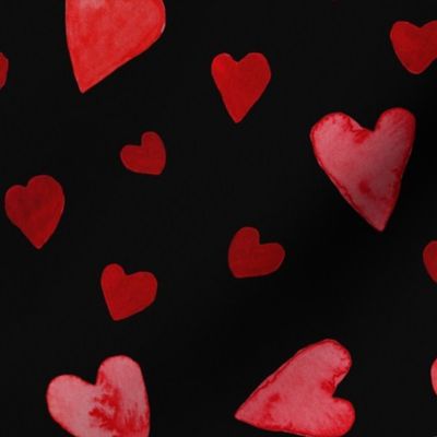 Red on Black Background - Handpainted Hearts Design - Large Scale