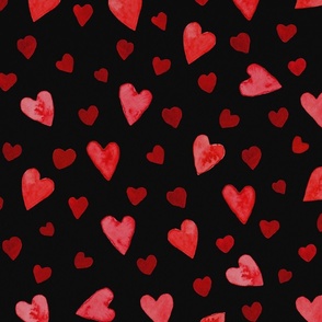 Red on Black Background - Handpainted Hearts Design - Large Scale