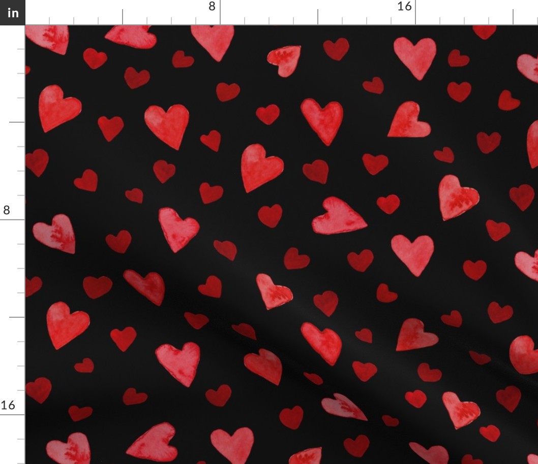 Watercolor Hearts Red on Black Design -  Medijm Scale