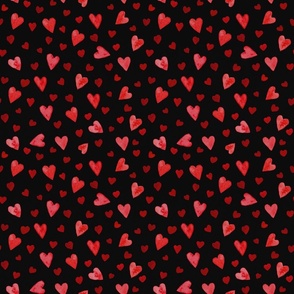 Red on Black Backround - Handpainted Hearts Design -  Small Scale