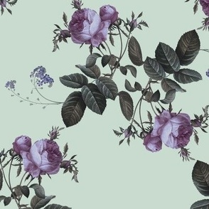 Victorian pink roses on light sage green