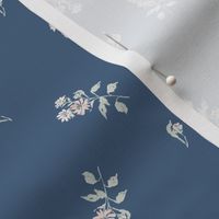 Dusty Blue Peach Aster Dainty, Lucille Price, Vintage Fabric, SMALL 